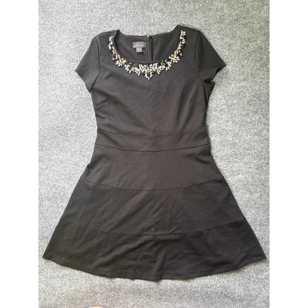 Covington Dress Womens Large Black Short Sleeve Lined Knee Length beaded